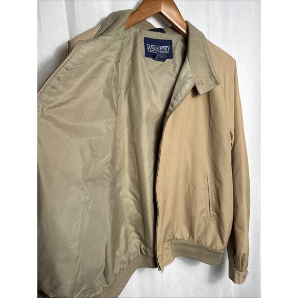 Vintage Lands' End Harrington Bomber Jacket Men’s Large Khaki Lightweight Lined - Picture 7 of 11